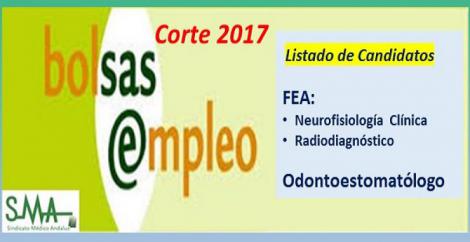 Bolsa. Publicación del listado definitivo de candidatos (corte 2017) de Odontoestomatólogo y FEA de Neurofisiología Clínica y Radiodiagnóstico.
