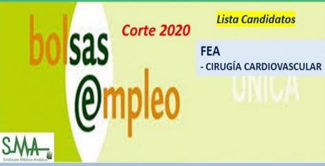 Bolsa. Listas definitivas de candidatos (corte 2020) de FEA de Cirugía Cardiovascular.