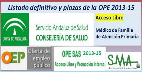 Publicadas las listas definitivas y plazas fijas de la OPE 2013-15 de Médico de Familia de Atención Primaria, acceso libre.