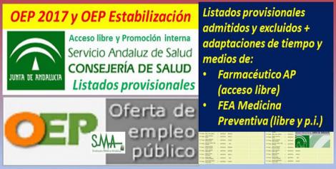 OEP 2017 y Estabilización: Publicadas en Boja las listas provisionales de personas admitidas y excluidas, y adaptaciones concedidas y denegadas de Farmacéutico de AP (libre) y FEA Medicina Preventiva (libre y P.I.)