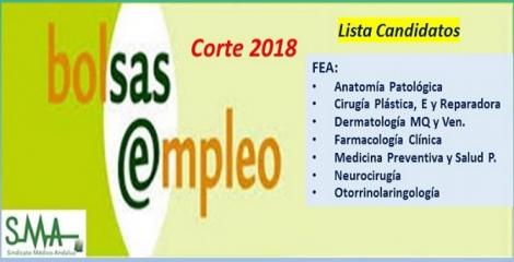 Bolsa. Publicación del listado definitivo de candidatos (corte 2018) de diferentes especialidades de FEA.