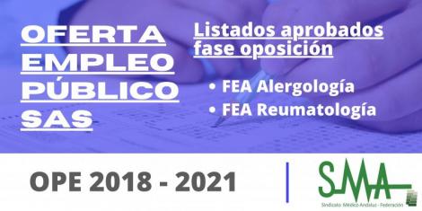 OPE 2018-2021: Listas de personas aspirantes que superan la fase de oposición de FEA, especialidades Alergología y Reumatología
