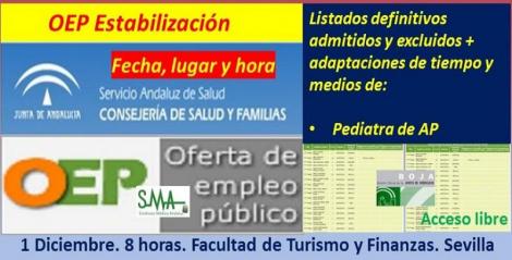 Publicados en BOJA los listados definitivos de admitidos, adaptaciones, fecha y lugar de celebración de los exámenes de la OEP de Estabilización de Pediatra de Atención Primaria.