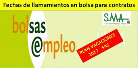 Fechas de llamamientos en Bolsa para el Plan de Vacaciones del SAS 2017.