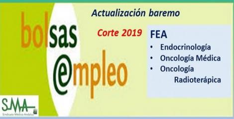 Bolsa. Publicación de listas de aspirantes con actualización del baremo de méritos (corte 2019) de FEA de Endocrinología, Oncología Médica y Oncología Radioterápica.