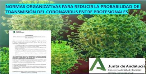 Normas organizativas para reducir la probabilidad de transmisión del virus entre los profesionales. 