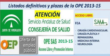 Publicadas las listas definitivas y plazas fijas de la OPE 2013-15 (acceso libre) de FEA de Cirugía Cardiovascular, Cirugía Plástica, Medicina Interna y Neurología. 