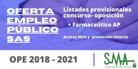 OPE 2018 - 2021: Listas provisionales de personas aspirantes que han superado el concurso-oposición por el sistema de acceso libre  y promoción interna de Farmacéutico/a de Atención Primaria