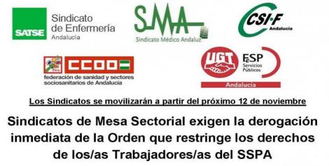 Sindicatos de Mesa Sectorial exigen la derogación inmediata de la Orden que restringe los derechos de los/as Trabajadores/as del SSPA.