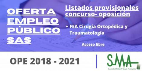 OPE 2018 - 2021: Listas provisionales de personas aspirantes que han superado el concurso-oposición de FEA Cirugía Ortopédica y Traumatología