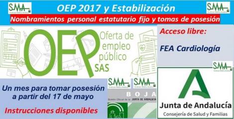 Publicados en el BOJA los nombramientos de personal estatutario fijo y toma de posesión, de FEA de Cardiología (OEP 2017 y Estabilización).