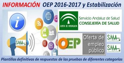 Publicadas las plantillas definitivas de respuestas de las pruebas de la OEP 2016-17 y Estabilización de diferentes categorías.