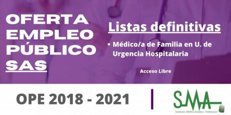 OPE 2018-2021: Listas definitivas de personas aspirantes que han superado el concurso-oposición por el sistema de acceso libre de Médico/a de Familia en Unidades de Urgencia Hospitalaria