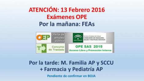 FECHAS DE EXÁMENES DE LA OPE PARA FACULTATIVOS: 13 de Febrero 2016 (pendiente de Boja)