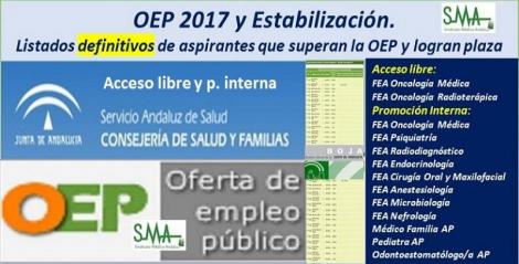 OEP 2017-Estabilización. Listados definitivos de personas aspirantes que superan el concurso-oposición y logran plaza, de diferentes especialidades (acceso libre y promoción interna).